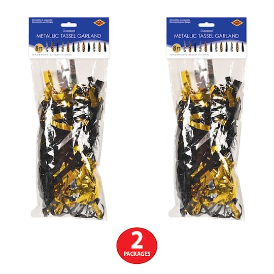 Beistle 8ft. Black, Gold & Silver Metallic Tassel Garlands, 2ct.